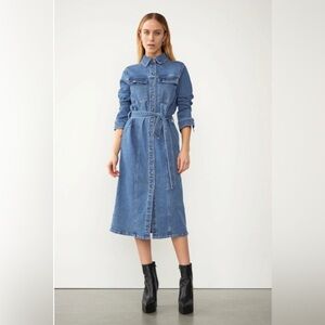 WithBlack WBL Dana button down belted‎ Midi Denim jeans Dress size medium new